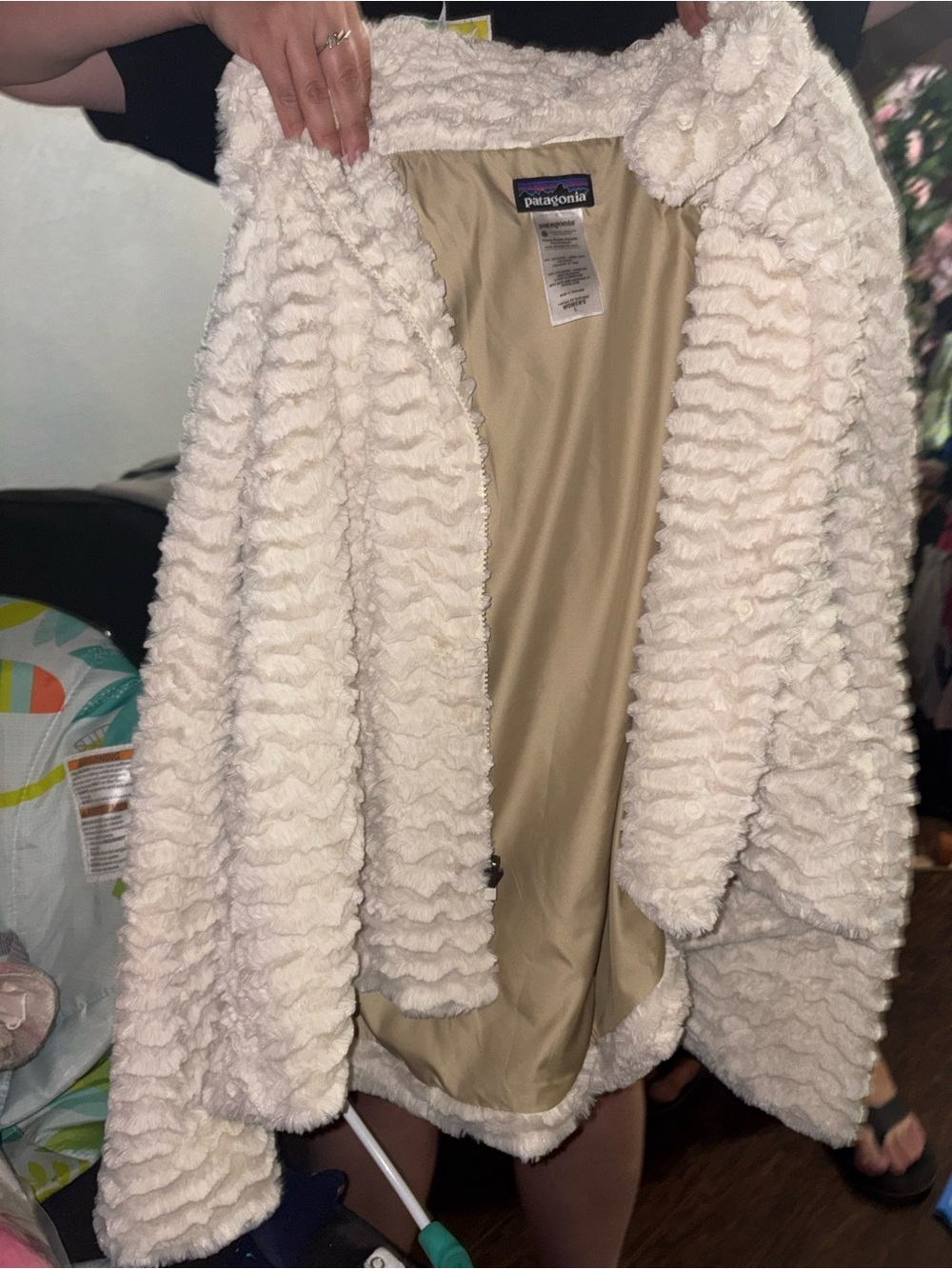 Patagonia Cream Sherpa Jacket with Tan Interior